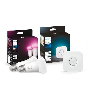 Philips Hue White and Col. Amb. E27 2-er Pack 800lm inkl. Hue Bridge um 70,58 € statt 148,61 €