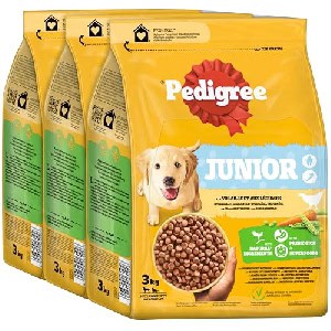 3x Pedigree Junior Hunde Trockenfutter für Welpen mit Geflügel und Gemüse 3kg um 19,43 € statt 30,87 €