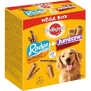 Pedigree Hundesnacks Mixpack mit Rodeo Duos Huhn & Bacon (24 Stück) und Riesenknochen Rind & Geflügel (4 Stück), 780g um 4,44 € statt 6,40 €