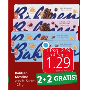 Bahlsen Messino (div. Sorten) um je 1,29 € statt 2,59 € ab 4 Stück (2+2) bei Spar