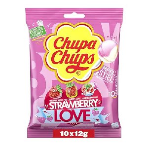 Chupa Chups Strawberry Lover Lutscher-Beutel, 10 fruchtige & cremige Erdbeer-Lollis in 3 Geschmacksrichtungen um 1,24 € statt 1,62 €