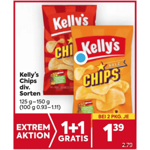 Kelly’s Chips (div. Sorten) um je 1,39 € statt 2,79 € ab 2 Stück (1+1) bei Billa Plus