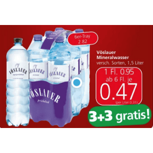 Vöslauer 1,5L Flasche um je 0,47 € statt 0,95 € ab 6 Stück bei Spar