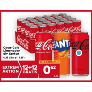 Coca Cola Dose um je 0,62 € statt 1,25 € ab 24 Stück bei Billa & Billa Plus