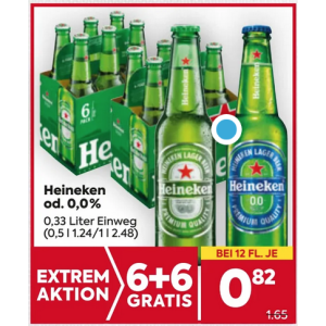 Heineken 0,33 Liter Flasche um je 0,82 € statt 1,65 € ab 12 Stück bei Billa