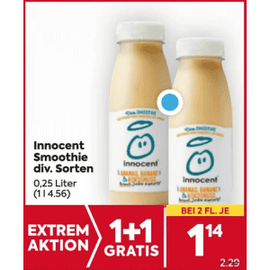 Innocent Smoothie um je 1,14 € statt 2,29 € ab 2 Stück (1+1) bei Billa