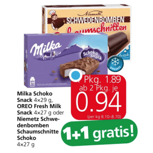 Milka Schoko Snack um je 0,94 € statt 1,89 € ab 2 Stück (1+1) bei Spar
