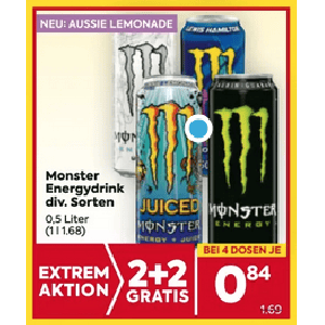 Monster Energy Dose um je 0,84 € statt 1,69 € ab 4 Stück bei Billa & Billa Plus