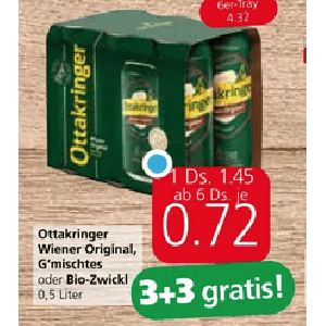 Ottakringer Wiener Original Dose um je 0,72 € statt 1,45 € ab 6 Stück bei Spar