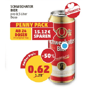 Schwechater Bier Dose um je 0,62 € statt 1,25 € ab 24 Stück bei Penny