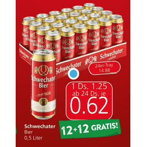 Schwechater Bier Dose um je 0,62 € statt 1,25 € ab 24 Stück bei Spar