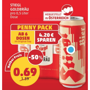Stiegl Bier Dose um je 0,69 € statt 1,39 € ab 6 Stück bei Penny