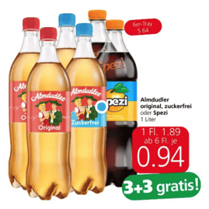 Almdudler 1L Flasche um je 0,94 € statt 1,89 € ab 6 Stück bei Spar