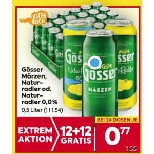 Gösser Naturradler um je 0,77 € statt 1,55 € ab 24 Stück bei Billa