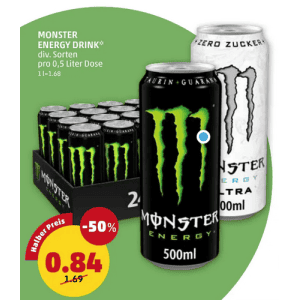 Monster Energy Dose um je 0,84 € statt 1,69 € bei Penny