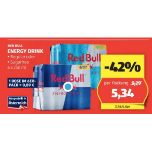 Red Bull Dose um je 0,89 € statt 1,45 € ab 6 Stück bei Hofer