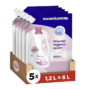 5x Sagrotan Wäsche-Hygienespüler Sensitiv Nachfüller, 1,2L um 18,41 € statt 24,35 €