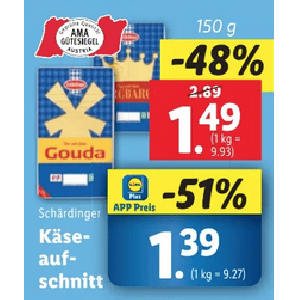 Schärdinger Käsescheiben um je 1,39 € statt 2,89 € mit Lidl Plus App