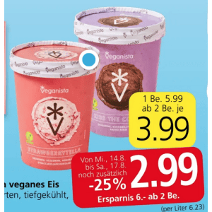 Veganista Eis 480ml um je 2,99 € statt 5,99 € ab 2 Stück bei Spar