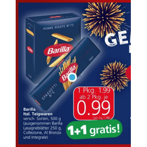 Barilla Teigwaren um je 0,99 € statt 1,99 € ab 2 Stück bei Spar