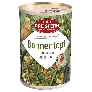 Dreistern Grüne Bohneneintopf 400g (mit zartem Rindfleisch) um 1,75 € statt 2,36 €