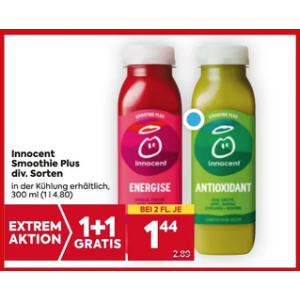 Innocent Smoothie Plus 300ml um je 1,44 € statt 2,89 € ab 2 Stück (1+1) bei Billa