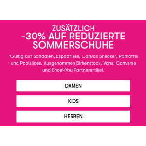 Shoe4You – 30% Extra-Rabatt auf Sommerschuhe (Sandalen, Espadrilles, Schlapfen, …) + gratis Versand