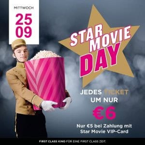 Star Movie Day – Kinotickets mit Star Movie Vip-Card um 5€ (ohne Card um 6€) am 25. September