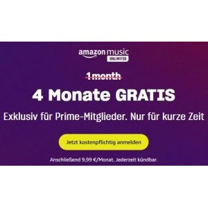 Amazon Music Unlimited 4 Monate GRATIS testen (für Neukunden mit Prime) oder 3 Monate gratis (ohne Prime)