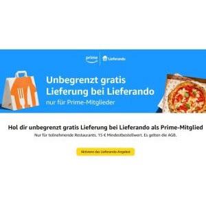 Amazon Prime – Keine Lieferkosten bei Lieferando (ab 15 € Bestellwert)