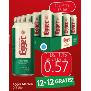 Egger Bier Dose um je 0,57 € statt 1,15 € ab 24 Stück bei Spar