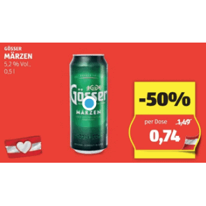 Gösser Märzen Dose um je 0,74 € statt 1,49 € ab 1 Stück bei Hofer