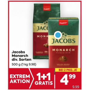 Jacobs Monarch Kaffee um je 4,99 € statt 9,99 € ab 2 Stück bei Billa