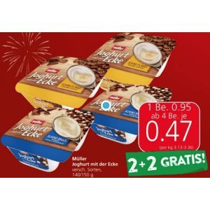 Müller Joghurt mit der Ecke um je 0,47 € statt 0,95 € ab 4 Stück (2+2) bei Spar