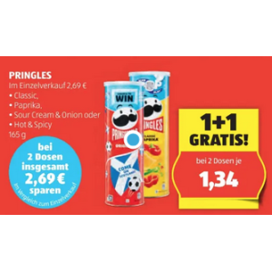 Pringles 165g Dose um je 1,34 € statt 2,69 € bei Hofer