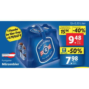 Puntigamer Bier Flasche um je 0,67 € statt 1,33 € ab 12 Stück mit Lidl Plus App