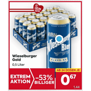 Wieselburger Dose um je 0,67 € statt 1,44 € ab 24 Stück bei Billa