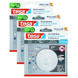 3x tesa Deckenhaken Tapeten & Putz – selbstklebender Haken (bis zu 0,5kg/Haken) um 7,86 € statt 16,17 €