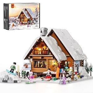 FUNWHOLE Weihnachten Ski Haus Bausteine Set mit LED Licht um 72,60 € statt 119,98 €