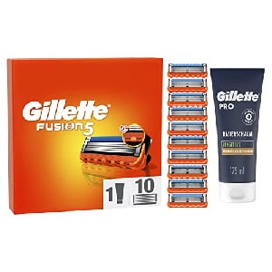 Gillette Fusion 5 Rasierklingen und Bartpflege Set (10 Ersatzklingen + Gillette PRO Sensitive Rasierschaum 175 ml) um 23,94 € statt 33,60 €