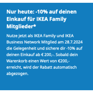 IKEA – 10% Rabatt auf euren Einkauf ab 200 € für Family Mitglieder