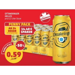 Ottakringer Helles Dose um je 0,59 € statt 1,19 € ab 24 Stück bei Penny