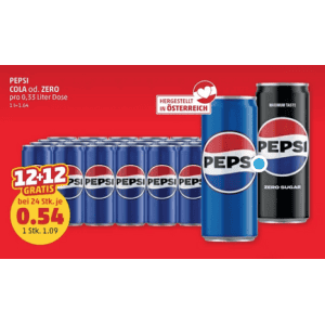 Pepsi Cola oder Pepsi Max Dose um je 0,54 € statt 1,09 € ab 24 Stück bei Penny