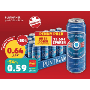 Puntigamer Bier Dose um je 0,59 € statt 1,29 € ab 24 Stück bei Penny