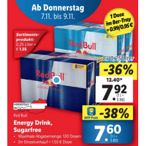 Red Bull (div. Sorten ab 8 Dosen) um 0,95 € statt 1,55 € bei Lidl