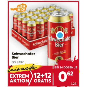 Schwechater Bier Dose um je 0,62 € statt 1,25 € ab 24 Stück bei Billa & Billa Plus