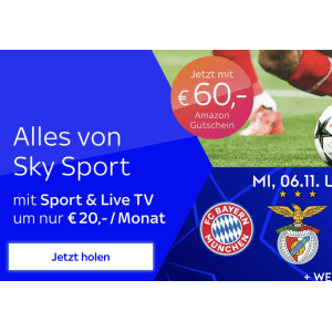 Sky X Sport Jahrespass um 240 € + 60 € Amazon Gutschein = 15 € statt 35,99 € pro Monat