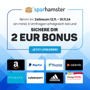 Sparhamster Umfragen – 2 € Bonus bis 19. November ab 5 Umfragen!