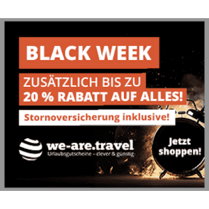 we-are.travel Black Friday – bis zu 20% Extra-Rabatt & kostenlose Stornoversicherung!