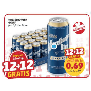 Wieselburger Dose um je 0,69 € statt 1,39 € ab 24 Stück bei Penny